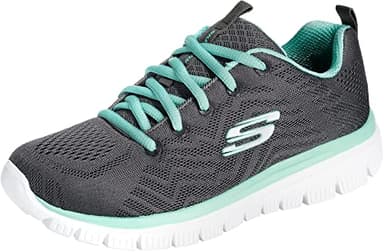 Skechers Graceful Get Connected Regular, Zapatillas Mujer, Charcoal Mesh Green Trim, 39.5 EU