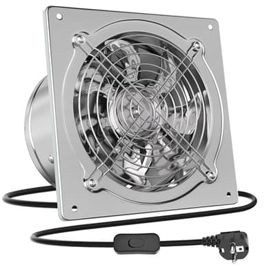 HG Power Extractor de Aire 250mm ventilador de baño 1680m³/h silencioso con aleta de retorno Potente ventilador metálico de pared con enchufe EU para cocina garaje sótano, plata