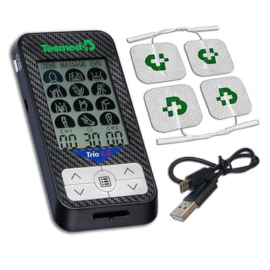 TESMED Trio 6.5: Electroestimulador Muscular Recargable - 36 Programas, 40 Niveles de Intensidad, EMS, TENS y Masaje - para aliviar el dolor muscular y fortalecer los músculo - 4 Electrodos 50x50 mm