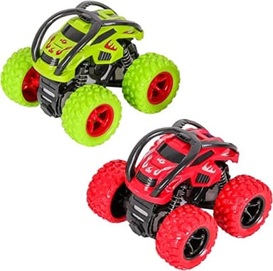 m zimoon Camion Monster Truck, Camión Monstruo Coches 360 Grados de Rotación Juguetes Coche Fricción Vehículos Juguete Cumpleaños para Niños de 3 a 10 Años de Edad(2pcs, Verde Rojo)