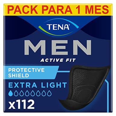 TENA Men Level 0 x112 - Compresa Protectora Fina para Hombre - Para Incontinencia y Goteo Ocasional,112 Unidades - Color Negro - Paquete Mensual (8x14), El embalaje puede variar