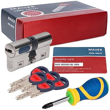 MAUER NW5 Bombin de Seguridad 36x36 Color Niquel + Destornillador, Cilindro Bombillo Reforzado Anti Impresioning Anti Rotura AntiBumping Anti-Taladro Leva Anti-Extracción Cerradura para Puerta