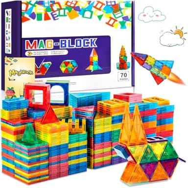 JUQG 70Pcs Bloques de Construcción Magnéticos, 3D Juguetes de Construcción Magnéticos, Juguetes Educativos de Bloques de Construcción, Regalo de Juguete Magnético para Más de 3 Niños y Niñas (70Pcs)