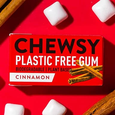 Chewsy Cinnamon (canela) Chicle natural sin plásticos, azúcar ni aspartamo, 100% xilitol, vegano, 15 g (paquete de 12 cajas, 120 chicles)