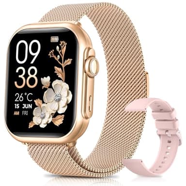 Reloj Inteligente Mujer con Autonomía 100 Días, 1000mAh Batería Grande, 1.83" Smartwatch Mujer con Llamadas, SpO2, Pulsómetro, Sueño, 120+ Modos Deportivos/Calorías/IP68 Podómetro/Android iOS Rosa Oro