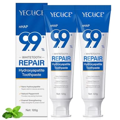 Dentífrica de hidroxiapatita 9,9% para reparar esmalte y fortalecer dientes, 2PCS Pasta dentífrica remineralizante de nanohidroxiapatita, blanqueadora suave sin SLS flúor para dientes sensibles, menta
