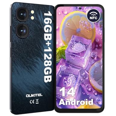 OUKITEL C58 Teléfono Móvil Android 14, 16GB+128GB/1TB, NFC, Pantalla HD+ de 6.67" (90Hz), Teléfono Móvil Libres Batería 5150mAh, Cámara 13MP Smartphone 4G Dual SIM, Face ID/Fingerprint/OTG/GPS, Negro