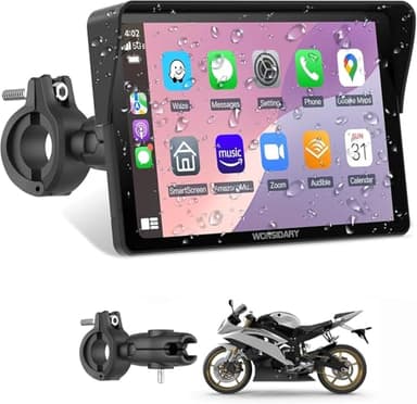 Wonsidary Carplay Moto 7 Pulgadas Pantalla TáCtil,InaláMbricos Carplay y Android Auto, Navegador GPS Moto Conectar y Usar con IP67 Impermeable, Sensor De Luz,Bluetooth Trans, Siri/Google Assistant,EQ