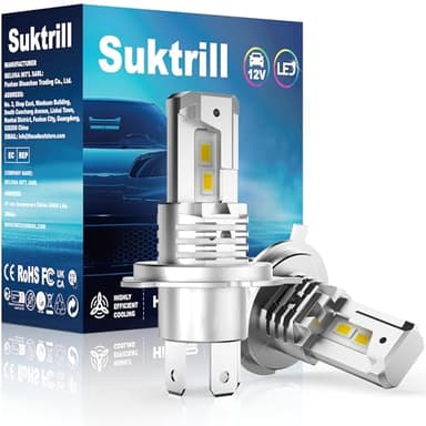 Suktrill Bombillas h4 led 20000lm 12V 6000k Blanco,Coche y Moto, Muy Compacto sin Ventilador,halógeno 1:1, Juego de 2,Luces largas y Cortas,Incompatible con el CANbus anti error.
