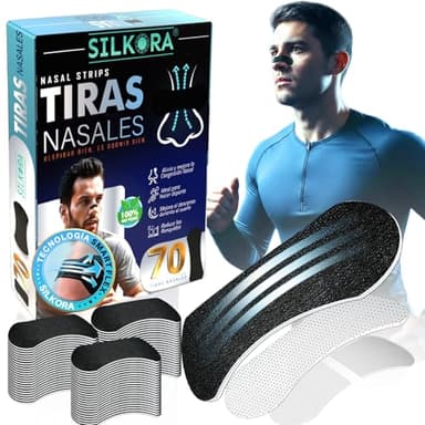 SILKORA® PACK PRO 70 Tiras Nasales Antironquidos Deportivas – Para Dormir | Alivia la Congestión Nasal y Mejora la Respiración al Instante | Reduce Ronquidos | Nasal Strips