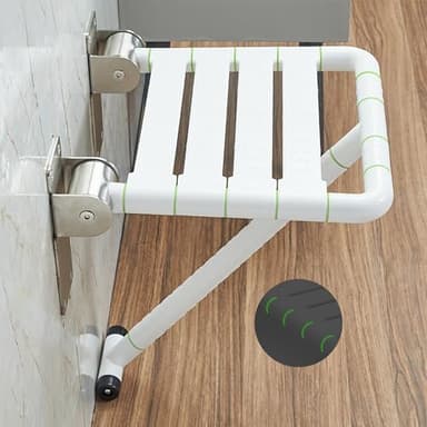 ITSOGOO Asiento de Ducha para Montaje en Pared,Silla de Ducha Plegable con Pies Antideslizantes,Acero Inoxidable 304 Taburete de Ducha para Personas Mayores Discapacitadas,hasta 250 kg,Blanco