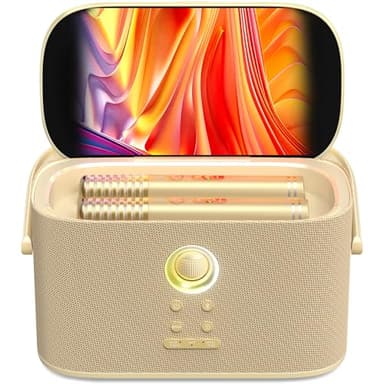 Máquina de karaoke Ikarao para adultos, con pantalla de visualización de letras, 2 micrófonos inalámbricos autocargables, Autotune y EQ, altavoz de 140W, conectividad con TV, sistema de karaoke