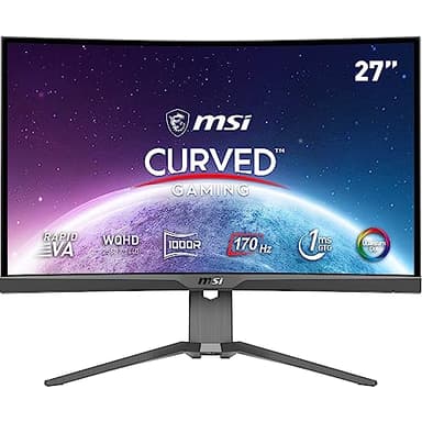 MSI mag 275CQRF-QD - Monitor Curvo Gaming de 27" WQHD 2560 x 1440, Rapid VA Panel, 170Hz / 1ms GTG, AMD FreeSync Premium, HDR Ready, Quantum Dot, Curvatura 1000R, Color Negro