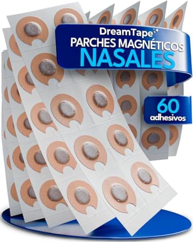 DreamTape® 60 Adhesivos Premium Médicos con Imán para Tiras Nasales Magnéticas – Parches Magnéticos Nasales Repuestos – Pegatinas para Banda Magnética Nariz – Antirronquidos – 30 Usos