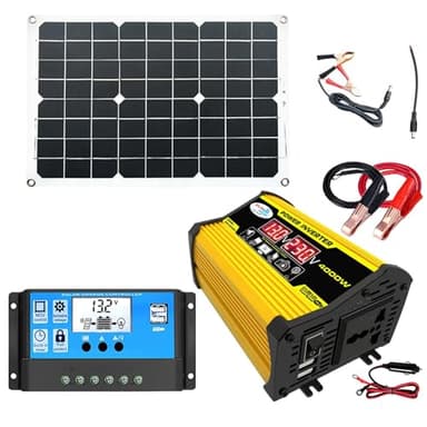 Rrlihjgu Energía Solar Portátil,220V Inversor Corriente 4000W (máx.) Con 2 Puertos USB,30A Controlador Carga Solar,420x280x2,5mm Kit Completo Paneles Solares,18W Panel Solar Monocristalino 12V / 24V