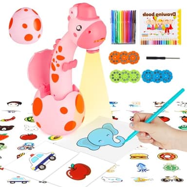 MOMSIV Proyector de dibujo para niños, proyector educativo portátil de rastreo y dibujo, juego de pintura con 72 patrones, 12 Marcadores y un Art Book para Toddler Boys & Girls Gifts, Rosa
