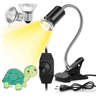 vsshe Lámpara Calor para Reptiles, E27 Regulable Lámpara de Calor de Terrario Regulable con Clip, Dos Lámparas Calor Arrastre de Tortuga UVB/UBA de 50 W, Apto para reptiles y anfibios