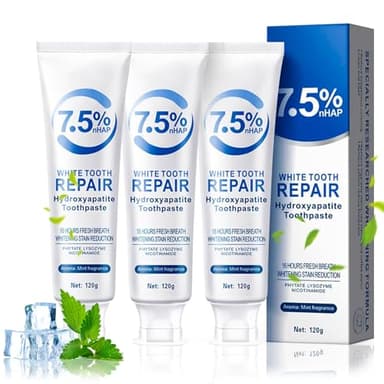 Puasok 3 Piezas Hidroxiapatita Pasta de Dientes, Sin Flúor, Blanqueadora Natural, Protección del Esmalte y Alivio para Dientes Sensibles, Sabor a Menta Fresca, 120g por Tubo