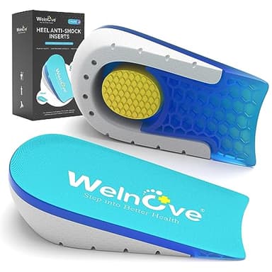 Almohadilla de talón para aliviar el dolor, Welnove Plantilla para Tendinitis de talón, Fascitis plantar, Mujeres 37,5-41, Hombres 37-39, 0,6 y 1 pulgadas de altura, 2 pares