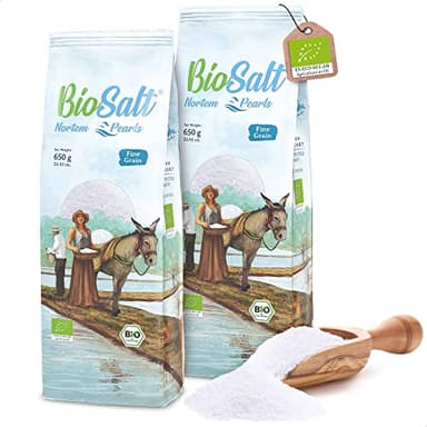 BioSalt Sal Marina Virgen Ecológica 2 x 650 g Fina - Sal Gourmet Natural sin Refinar Rica en Minerales Sal de Cádiz para Cocina Saludable + ebook Recetas Incluido