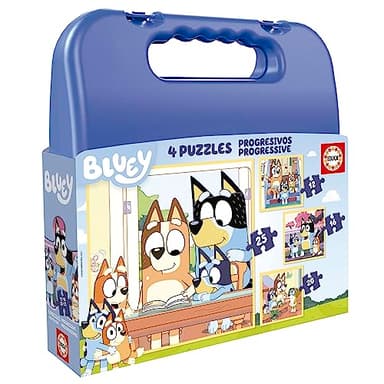 Educa - Set de Cuatro Puzzles progresivos de 12 a 25 Piezas con los Personajes de Bluey | Presentados en una magnífica Maleta para Poder guardarlos. Recomendados a Partir de 3 años (19830)