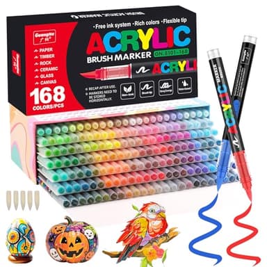 Funnasting 168 Color Rotuladores Acrilicos, Cabeza de Cepillo Suave Rotulador Acrilico, Marcadores Acrílicos para Colorear Vidrio, Pinturas Rupestres y Artículos de Artes y Oficios de Bricolaje