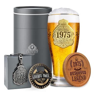 CROWNLY CRYSTAL® 1975 Regalo 50 Años Hombre Copas De Cerveza 570 ml Regalos Personalizados Decoración 50 Cumpleaños Hombre Regalos Originales Regalo Original Hombre Regalo Hombre Original