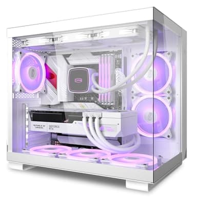 C3T500 Gabinete ATX Torre Media Vidrio - PCCOOLER Aire Flujo, Sistema Gestión Cables, ARGB 6 x 120mm Ventiladores, I/O USB Typy- c, Panel Lateral Vidrio Liberación Rápida, Gabinete Juegos PC, Blanco