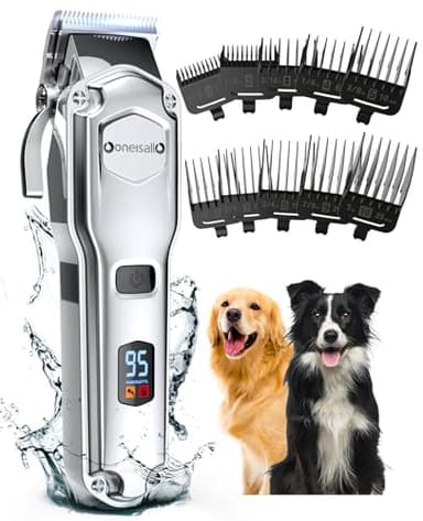 oneisall Premium Maquina Cortar Pelo Perros, IPX7 Todo el Cuerpo Lavable Maquinilla Inalámbrico Cortapelos Apta para largo y pelo grueso (plateado)