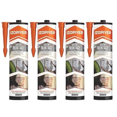 IZODEKOR Adhesivo de montaje - 4 Pack x 310 ml - Sellador acrílico de alta resistencia para paneles, madera, azulejos, vidrio y más | Agarre instantáneo para bricolaje y construcción