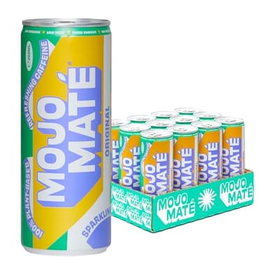 MOJO MATÉ - Original 12 Latas x 250 ml, Bebida Energizante, Chispeante y Refrescante, Bebida Espumosa con Agradable Sabor a Yerba Mate sin Tostar, con Cafeína Natural, Baja en Calorías