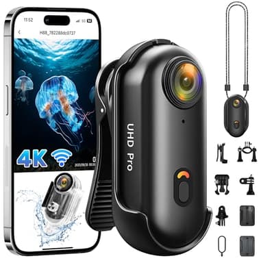 Cámara de acción 4K, cámara corporal mejorada 2025 WiFi POV, cámara de tamaño pulgar con funda impermeable, cámara deportiva portátil, mini cámara corporal para caminar, pesca, vlogging, ciclismo