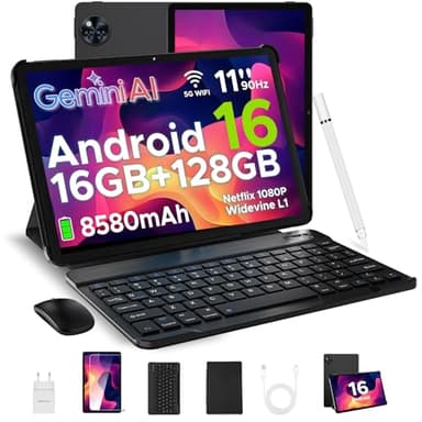 DOOGEE U11 2025 Tablet 11 Pulgadas, Andriod 16 Tablet con Teclado, 16GB RAM+128GB ROM(2TB TF) 8580mAh, Tableta para Niños Octa-Core, 7.9mm Cuerpo Metálico, 13MP Cámara/Widevine L1/Face ID/BT5.0