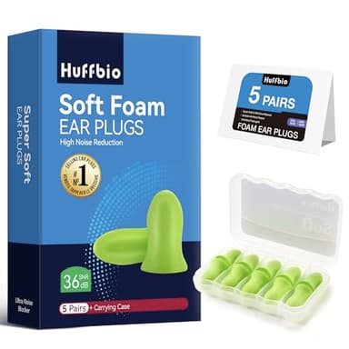 HUFFBIO Espuma Adaptable Tapones Oídos Ruido Dormir - Prueba Lab 36dB SNR, SGS Hipoalergénico y Piel Segura, Ergonómico Baja Presión | 5 Pares, Ideal Para Laterales y Sueño Ligero