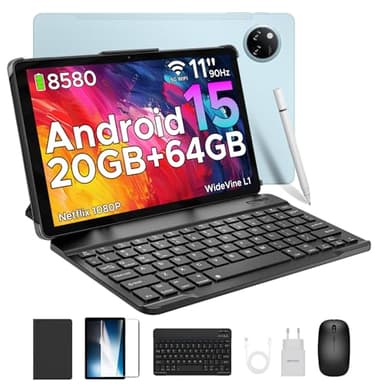 DOOGEE Tab A9+ Tablet con Teclado y Lapiz, Tablet 11 Pulgadas Android 15 8580mAh, Tableta Niños Altavoces Duales, 20GB RAM+ 64GB ROM (TF 2TB), 13MP/FM/Face ID/WidevineL1/GPS/Bluetooth 5.0/3.5mm