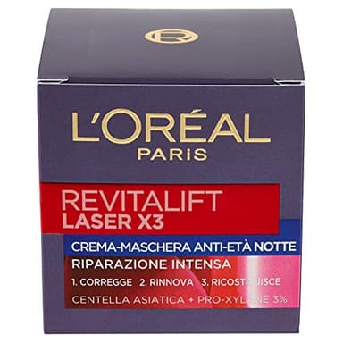 L'Oréal Paris Crema de noche antiedad con triple potencia para mujer: reduce las arrugas y tensa la piel, con Pro-Retinol, ácido hialurónico y vitamina C, láser RevitaLift, 1 x 50 ml