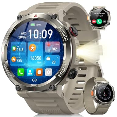 Blackview Reloj Inteligente Hombre con Linterna y Brújula, 1,45" Smartwatch con Llamadas Bluetooth, Pulsómetro, Oxímetro, Monitor de Sueño, Podómetro, 100+ Modos Deportivos, Batería Grande de 960 mAh
