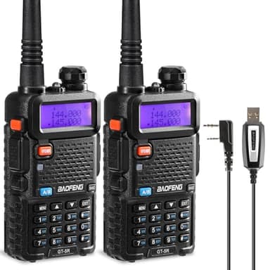 BAOFENG GT-5R Walkie Talkie, Radio de Doble Banda para 144-146/430-440MHz, Largo Alcance con 128 Canales, Batería de 1800 mAh, Auriculares, Cable de Programación para Camping, Soporte Chirp, 2PCS