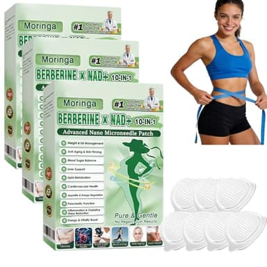 Moringa, Parches adelgazantes 10 en 1, parche avanzado de microagujas Moringa 10 en 1, berberina para adelgazar, parche de metabalance profesional para hombres y mujeres (3pcs)