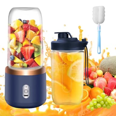 Batidora de Vaso Portatil, TGKYK 400ML Mini Licuadora Portatil con Vasos, Cepillos y 6 Cuchillas, Cargador USB Batidora Portatil Batidos para la Preparación de Batidos, Zumos, Smoothies