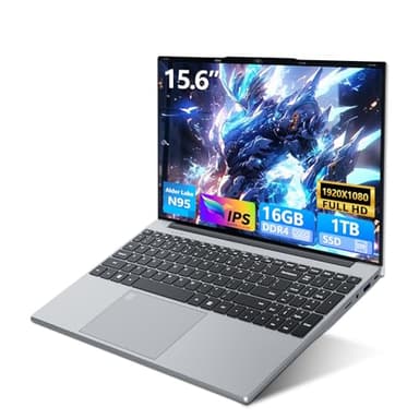 15,6" Ordenador Portátil FHD IPS con procesador Celeron N95, 16GB RAM 1TB SSD, Win 11 PC Portátil con teclado retroiluminado y reconocimiento de huellas, Laptop USB3.0, HDMI, Wi-FI5, BT4.2, 5000mAh