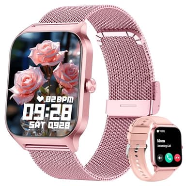 KALINCO Reloj Inteligente Mujer Hombre, Smartwatch Mujer con Llamadas/Whatsapp/Presión Arterial/Frecuencia Cardíaca/SpO2/Sueño/Estrés, Pulsera Actividad, Reloj Despertador Digital, Regalo iOS Android