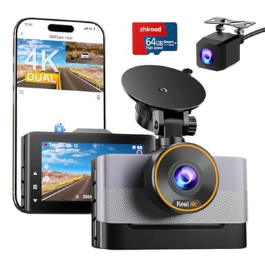 Dashcam, 4K+1080P WiFi Dash Cam Coche, Pantalla IPS de 3" Camara Coche Grabadora con Tarjeta SD 64GB, 170°+140° Gran Angular, Visión Nocturna, Sensor G, 24H Monitor de Aparcamiento, Grabación en Bucle