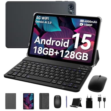Zenva Tablet 10 Pulgadas, Tablet Android 15, 18GB RAM+ 128GB ROM(2TB TF), 6000 mAh, 5G WiFi, Widevine L1, Bluetooth 5.0, Tableta con Teclado y Raton - Ideal para Trabajo, Estudio, Jugar