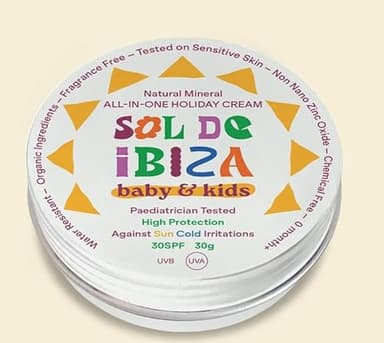 Sol De Ibiza - Protector Solar Mineral SPF30 - Cara & Cuerpo - Ingredientes Naturales - Óxido de Zinc Non Nano - Vegano - Resistente al agua - 0+ meses - NUEVA TEXTURA CREMOSA (30 gramos)