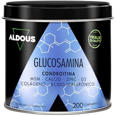 Glucosamina Condroitina MSM - 200 comprimidos XL - Colágeno, Ácido Hialurónico, Zinc, Calcio y Vitamina D3 - Antiinflamatorio Natural - Para Huesos y Articulaciones - Libre de plástico - ALDOUS