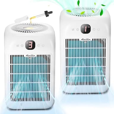 Aircillin 2 Piezas Purificador de aire Para alérgicos, CADR 180 m3/h, Filtro HEPA Elimina 99,97% de Alergia Polen Olor y Caspa de Mascota, con Aromaterapia, 25dB, Temporizador
