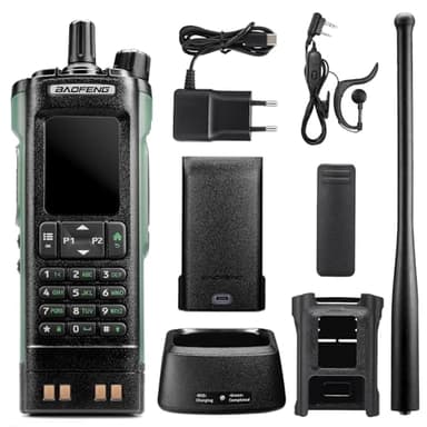 Radio portátil BAOFENG DM-32UV de 10 W, DMR, UHF/VHF/Am/FM con GPS y APRS Digital, Ranura Doble Tier II, Pantalla a Color de 2", 4000 Canales, 50 000 contactos, Estuche, Color Verde