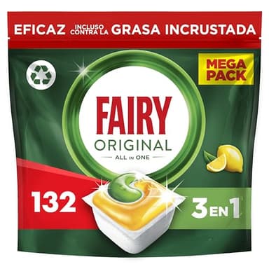 Fairy Original Todo En Uno Pastillas Lavavajillas, 132 Capsulas, Elimina Grasa Reseca, El embalaje puede variar