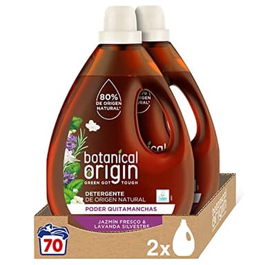 Botanical Origin Detergente para lavadora ecológico apto para pieles sensibles, 70 lavados, Fragancia Jazmín Fresco y Lavanda Silvestre 2 unidades
